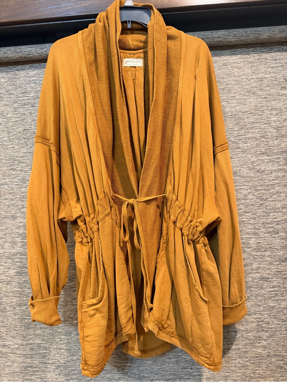 Free People Rust Cozy Shawl Collar Drawstring Cardigan - Mustard